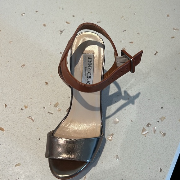 JIMMY CHOO Nico Metallic Leather & Wood Wedge - Picture 4 of 4